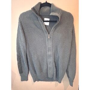 Fossil Full Zip Cardigan Mens Small Green Ribbed Knit Elbow Patches Sweater